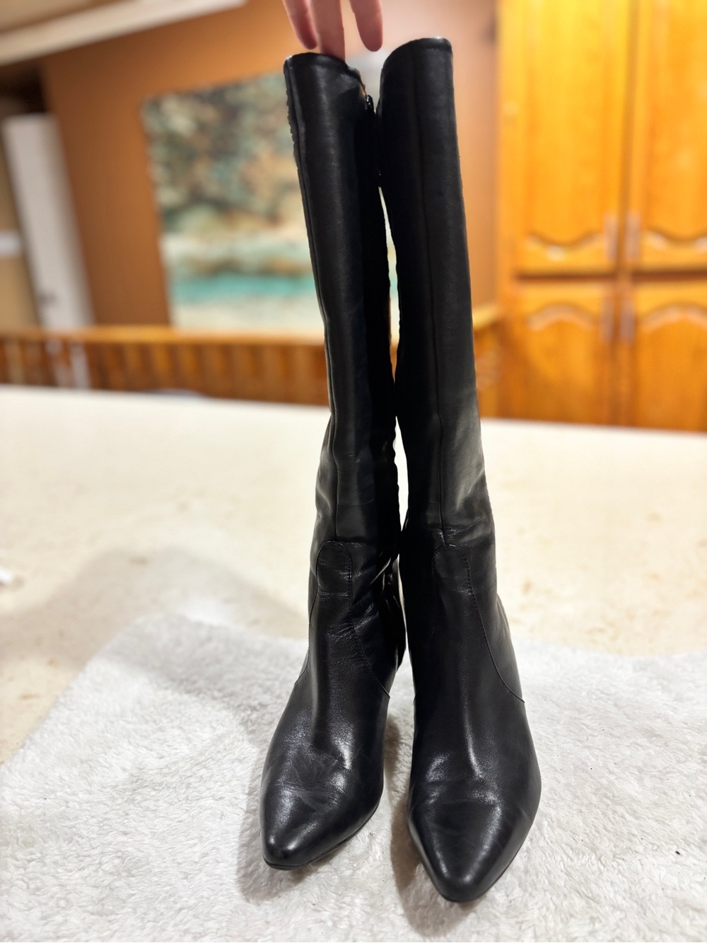 Rockport Black Knee-High Pointed Toe Leather Heeled Boots - Picture 6 of 13